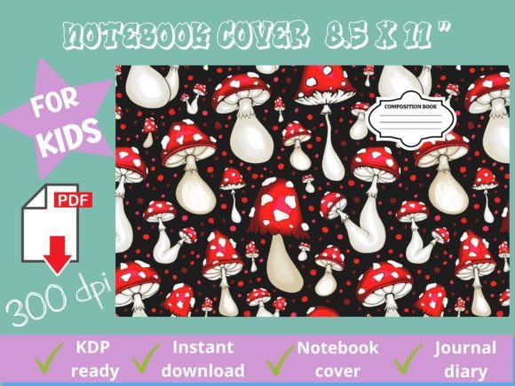 Mushroom Notebook KDP Cover for Kids